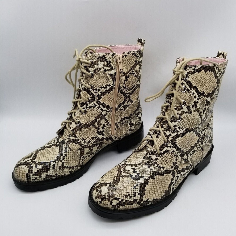 Coconuts by Matisse Women Snake Print Faux Leather Finch Combat Boots 7